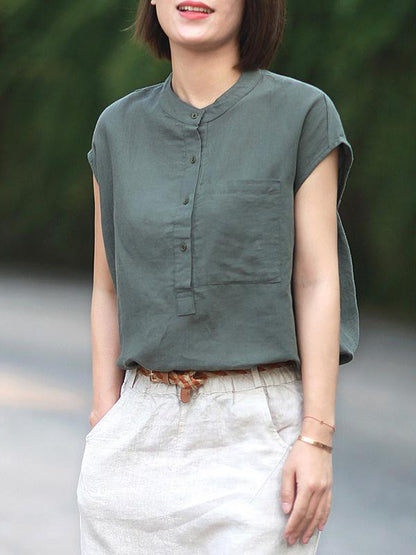 Solid High-low Short Sleeves Shirt