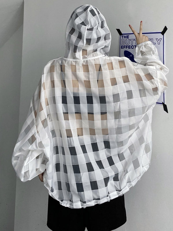 Stylish Solid Color Hollow Drawstring Buttoned Hooded Long Sleeves Sun-Protection Outwear