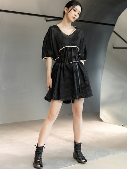 Original Solid Color Puff Sleeve Mini Dress