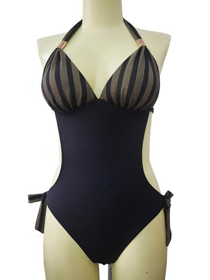 Halter-neck Knot Side One-piece Swimwear
