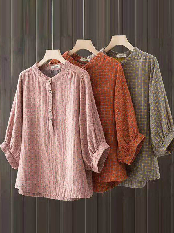 Simple Printed Buttoned Short Sleeves Blouse Top