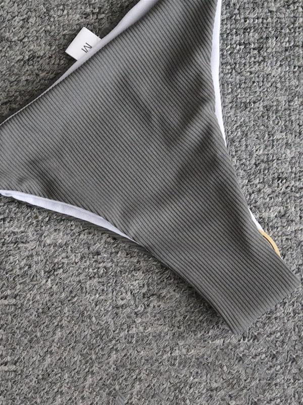 Solid Color Hollow Knotted Split Bikini Swimsuit