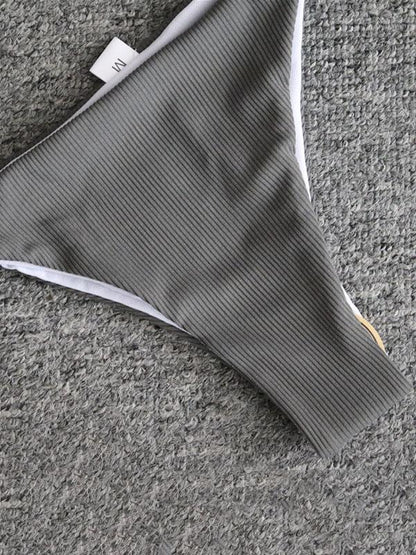 Solid Color Hollow Knotted Split Bikini Swimsuit