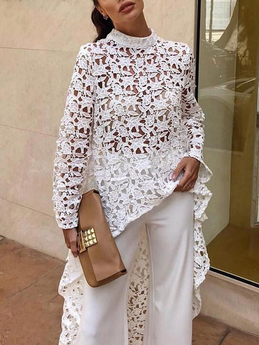 Crochet Hollow Solid Shirt Top