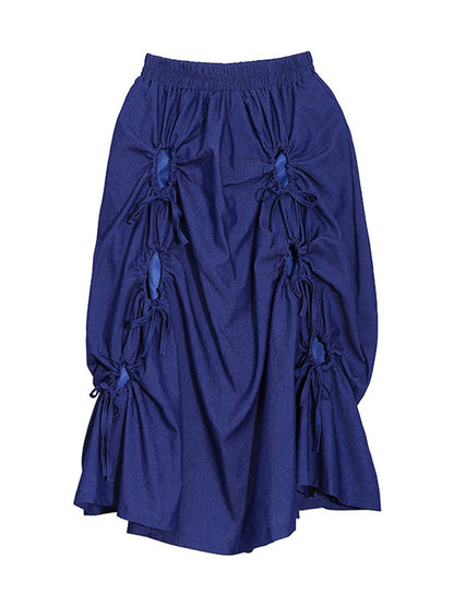 Original Stylish Drawstring Pleated Solid Color Elasticity Skirt