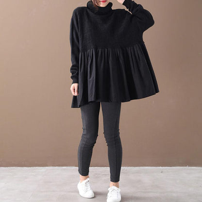 Pleated Spliced Solid Color Pullover Blouse