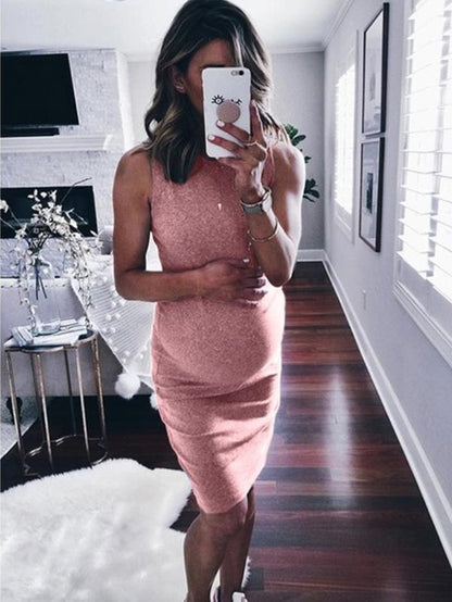 Plus Size Maternity Solid Sleeveless Bodycon Midi Dress