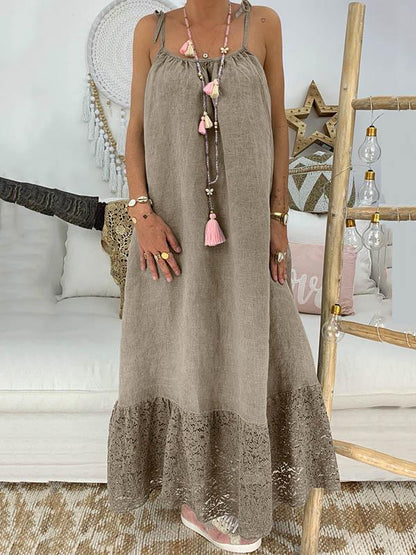 Solid Split-joint Maxi Dress