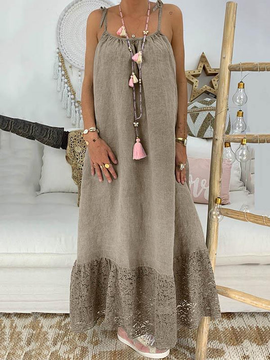 Solid Split-joint Maxi Dress