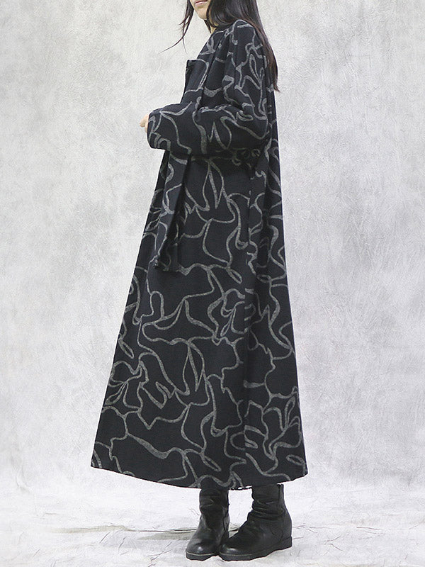 Artistic Retro Printed Split-Joint With Scarf Long Sleeves Sweater Outwear