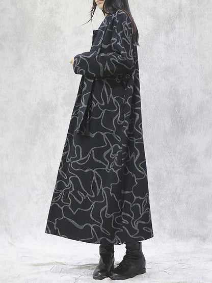 Artistic Retro Printed Split-Joint With Scarf Long Sleeves Sweater Outwear