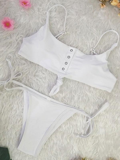 Button Top Knot Side Bottom Bikinis Swimwear