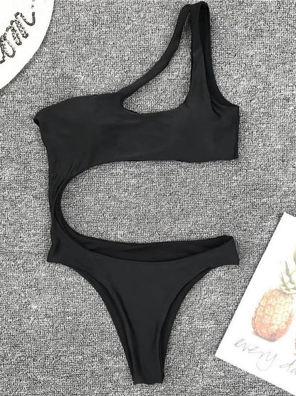 Sexy Cropped Solid One-piece Swimwear