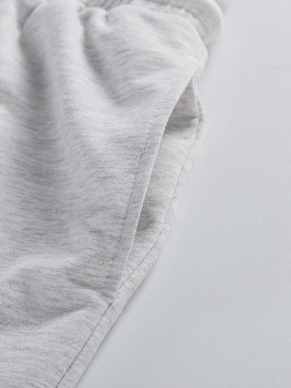 Simple Gray High Waisted Drawstring Sports Shorts