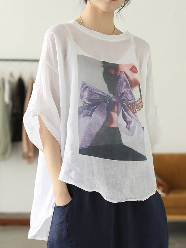 Casual Cartoon Printed Thin Half Sleeve T-Shirts Tops