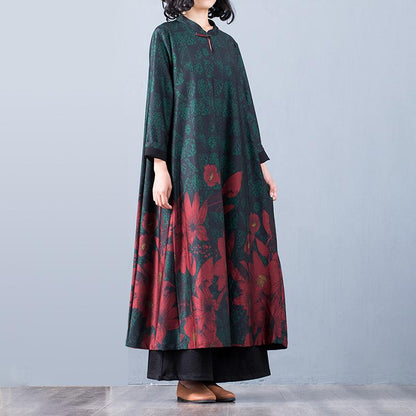 Buykud Floral Printed Casual Retro Soft Silky Dress