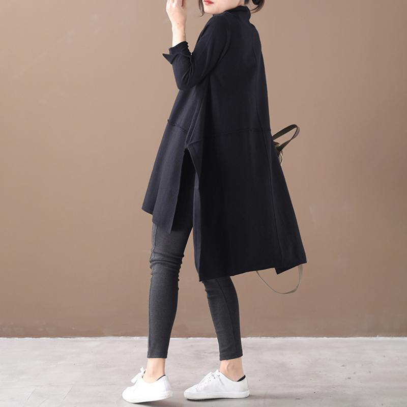 Buykud Loose Literary Irregular Split Hem Sweater Dress
