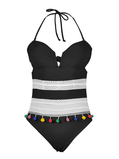 Hollow Tasseled Backless One-piece Swimsuit