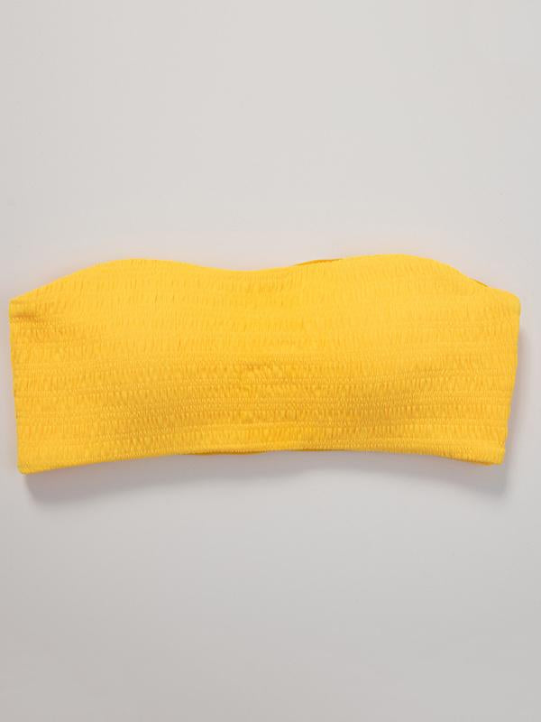 Solid Color Strapless Split Bikini Swimsuit