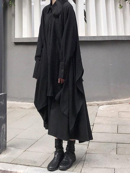 Super Loose A-line Black Long Shirt Dress