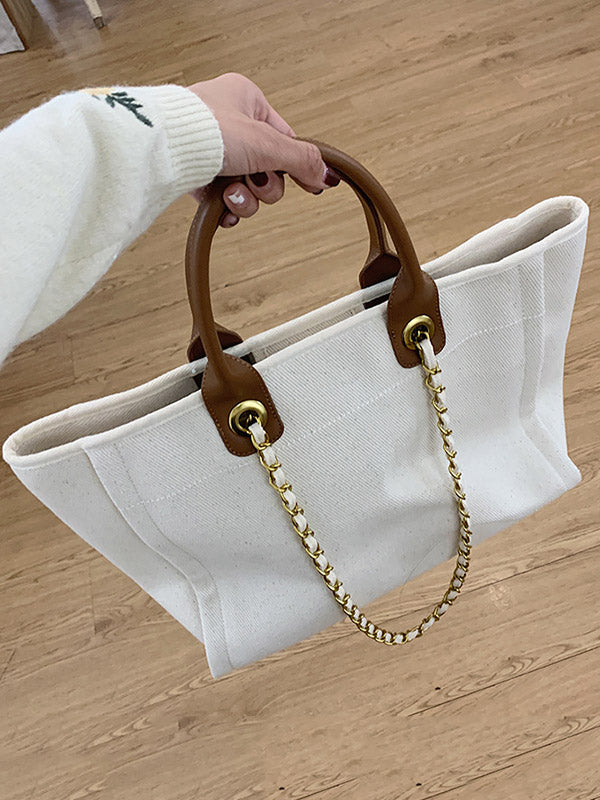 Urban Simple Chic Split-Joint Canvas Tote Bag