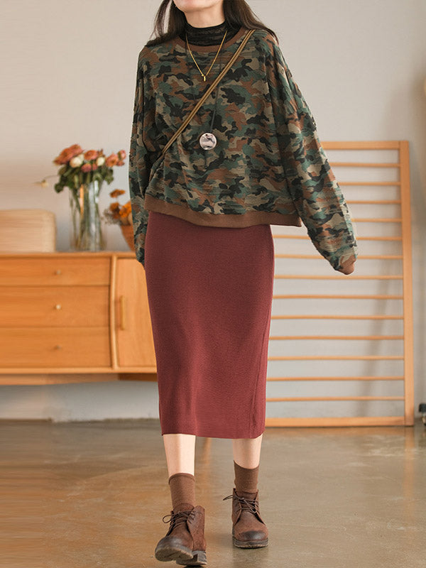Fashion Split-Joint Camouflage Long Sleeves Sweatshirt Top