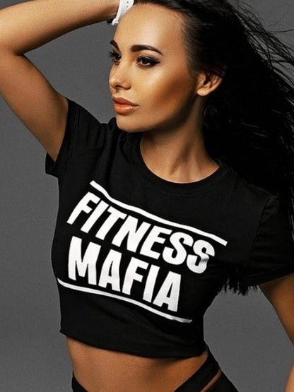 Letter Print Tee&Solid Leggings Yoga&Gym Suits