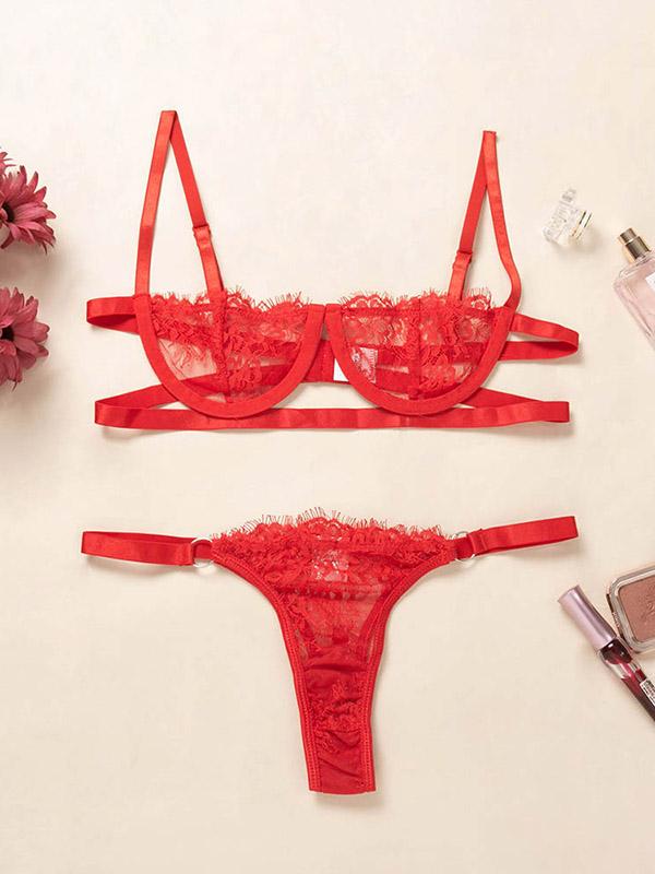 Eyelash Lace Underwired Split Sexy Lingerie