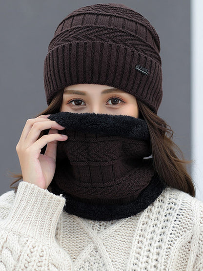 Winter Knitting Solid Color Keep Warm Scarf&Hat Two Pieces Set