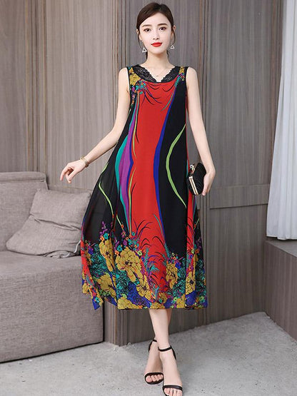 Casual Flower Printed 2-pieces Long Dress