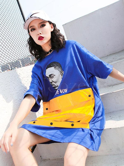 Loose Split-joint Color-block Pocket T-shirt