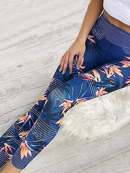 Printed Leaf Pattern Wrap Yoga Leggings