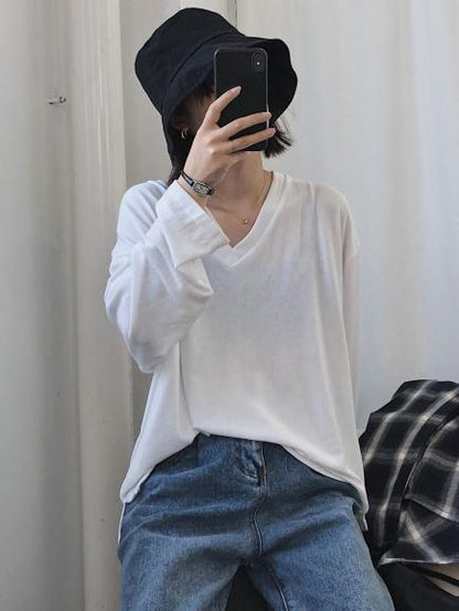 Pure Color V-neck Primer Shirt