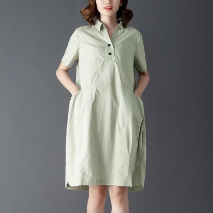 Casual Polo Collar Short Sleeve Knee Length Blue Dress