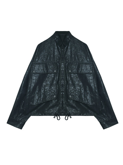 Original Stylish Cool Loose Split-Joint With Pocket Buttoned Drawstring Lapel Collar Long Sleeves Jacket Outwear