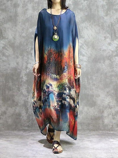 Loose Retro Silk Long Dress