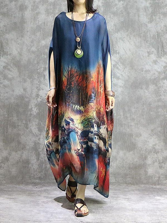 Loose Retro Silk Long Dress