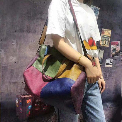 Genuine Leather Cowhide Retro Handmade Stitching Bag