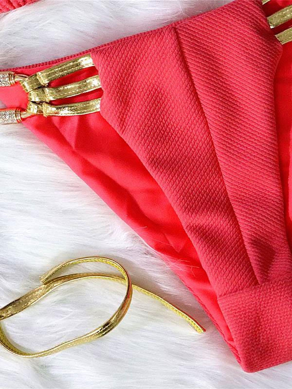 Solid Color Bandage Split Bikini Swimsuit