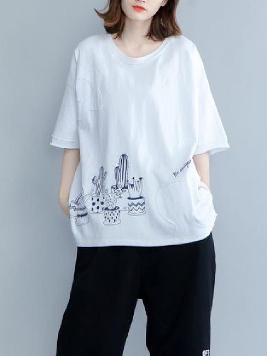 Loose Oversize Printed Plant T-Shirt