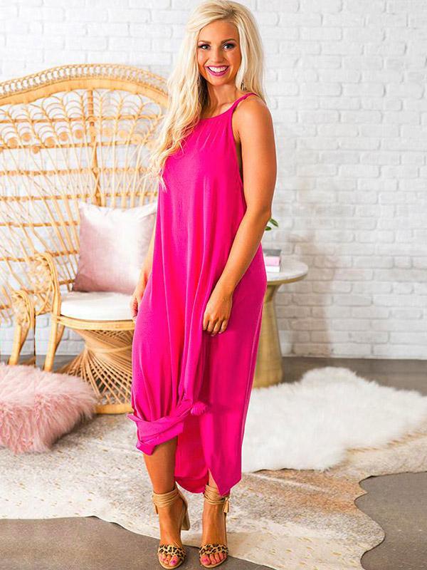 Solid Color Spaghetti-neck Maxi Dress