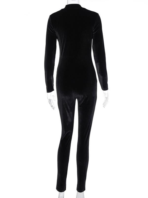 Sexy Solid Color Zipper Long Sleeves Sports Jumpsuits