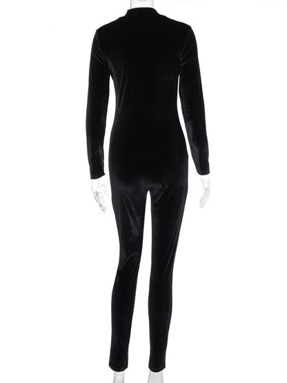 Sexy Solid Color Zipper Long Sleeves Sports Jumpsuits