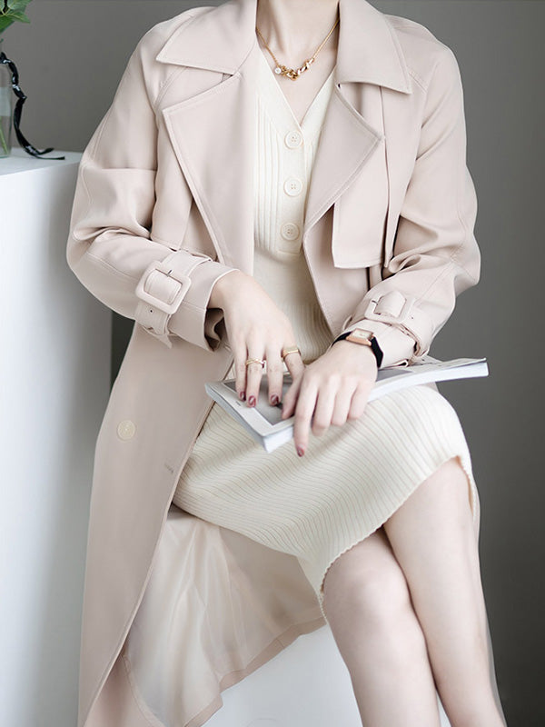 Urban Solid Color Bandage Belted Coat