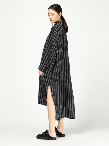 Casual Cutting Sleeve Stripped Shirt Dress