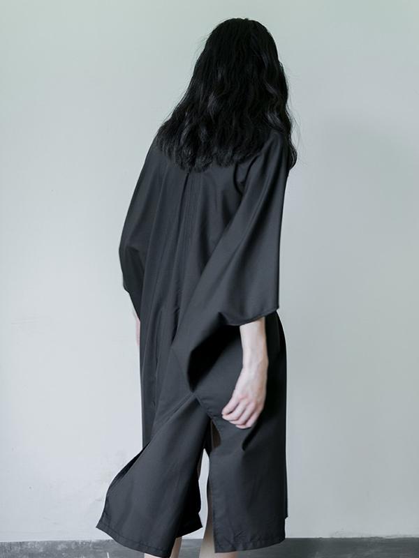 Simple Black Lace-up Batwing Sleeves Dress