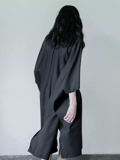 Simple Black Lace-up Batwing Sleeves Dress