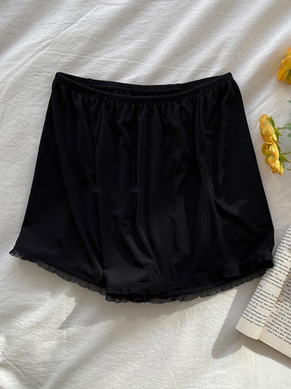 Simple Solid Color Split-Joint Lace Pajama Shorts