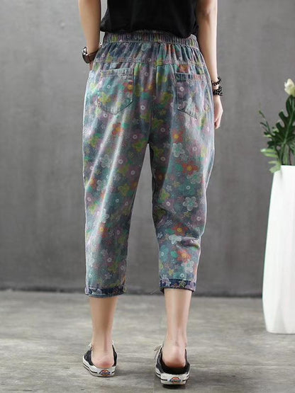 Vintage Loose Printed Jeans Harem Pants