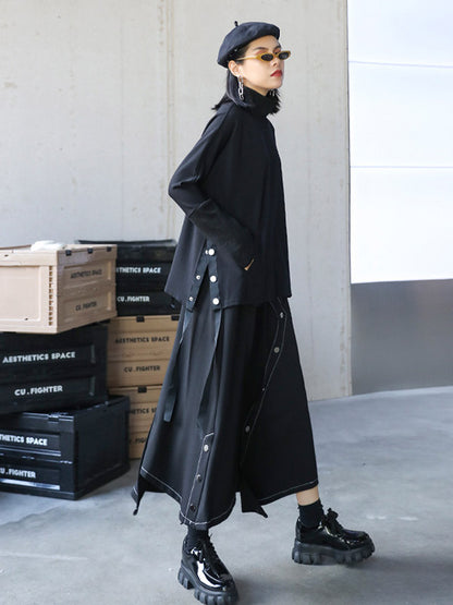 Stylish Selection Long Sleeves Buttoned Split-Side High-Neck Sweatshirt Tops